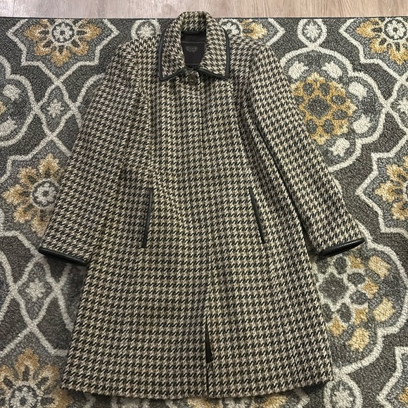 COACH Brown Houndstooth Tweed Leather Trim Wool Turnlock Coat LARGE display picture 1